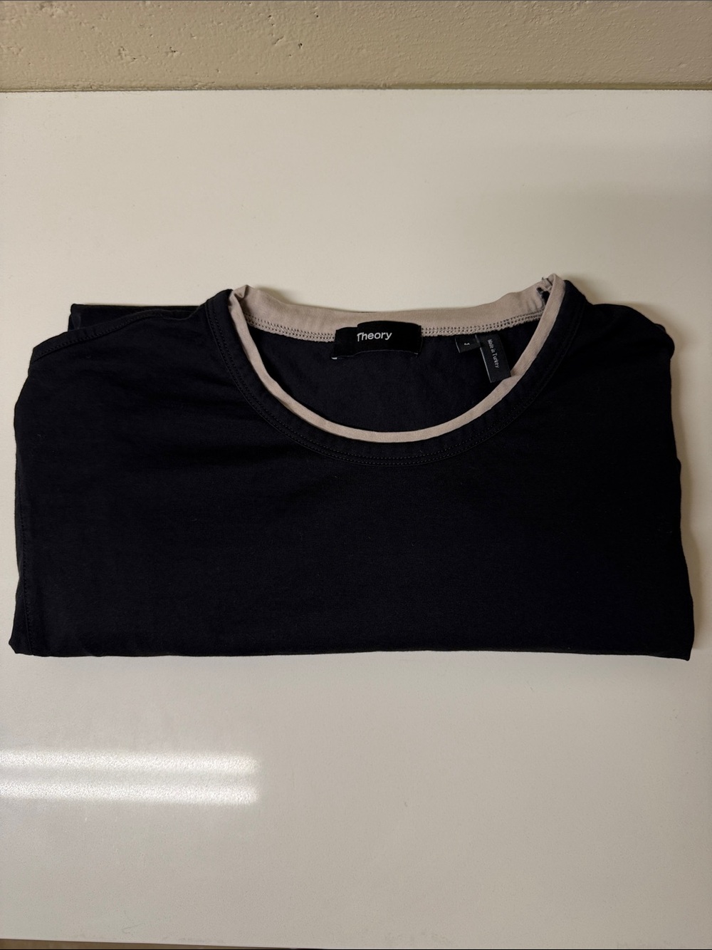 Theory Men’s Black Tee with Cream Neck Trim